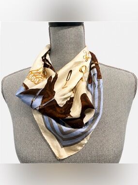 100% Silk Equestrian Patterned Scarf 20” x 20”